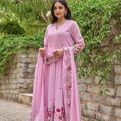 Floral Embroidered Pintuck Anarkali Suit Set with Dupatta