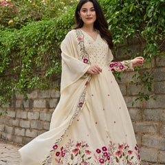Floral Embroidered Pintuck Anarkali Suit Set with Dupatta