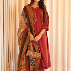 Elegant Maroon Printed Kurta Set with Dupatta & Ethnic Clutch