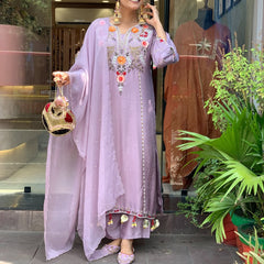 Women's Elegant Cotton Embroidered Kurta Set with Dupatta