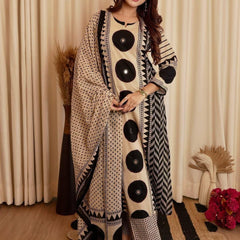 Beige & Black Printed Kurta Set with Dupatta for Women