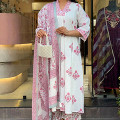 Blush Floral Printed Anarkali Suit Set with Dupatta