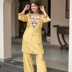Yellow Embroidered Straight Kurta Set With Pants