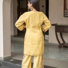 Yellow Embroidered Straight Kurta Set With Pants