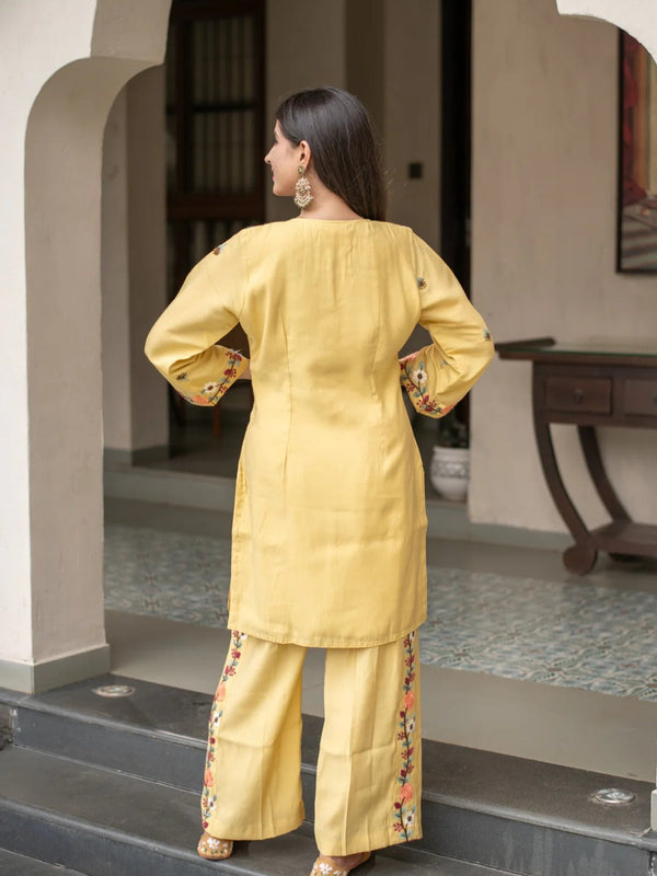 Yellow Embroidered Straight Kurta Set With Pants