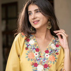 Yellow Embroidered Straight Kurta Set With Pants