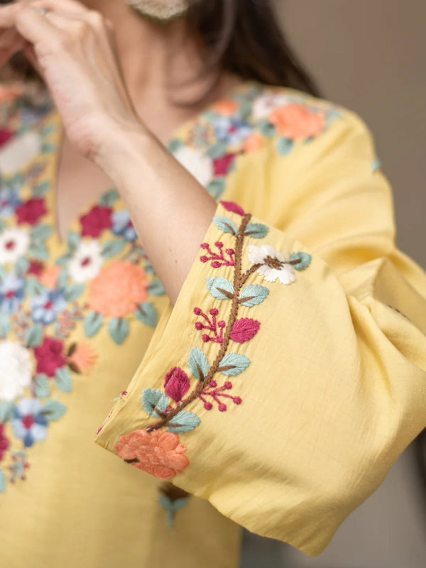 Yellow Embroidered Straight Kurta Set With Pants
