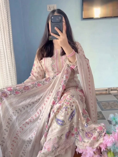 Pastel Floral Printed Kurta Set with Dupatta