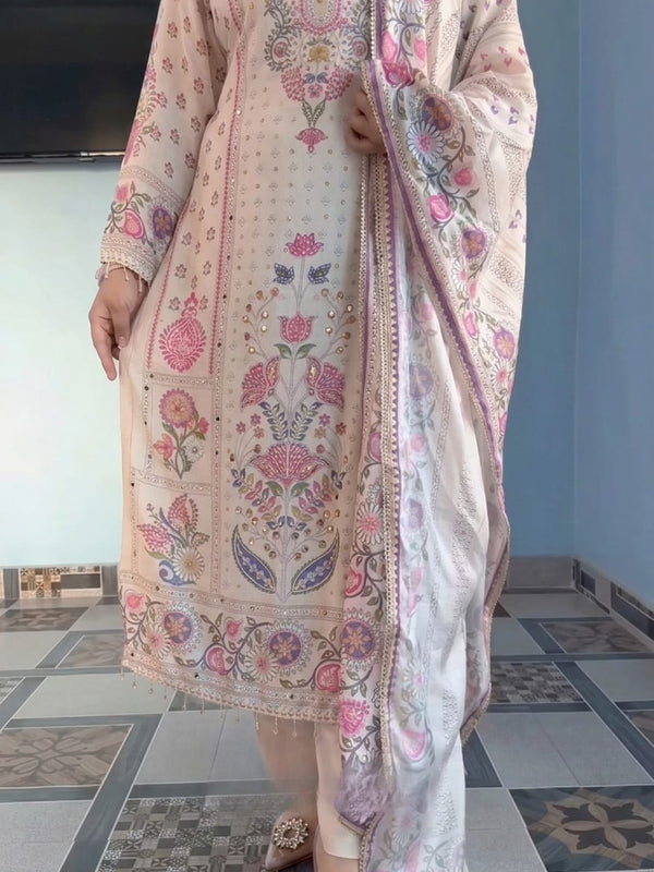 Pastel Floral Printed Kurta Set with Dupatta
