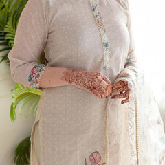 Elegant Floral Printed Cotton Suit Set with Sheer Dupatta