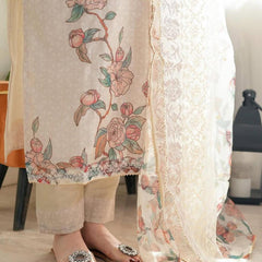 Elegant Floral Printed Cotton Suit Set with Sheer Dupatta