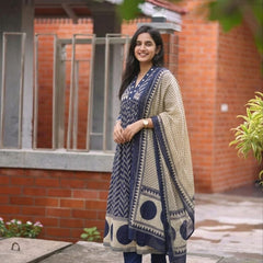 Women's Printed Cotton Anarkali Suit Set with Dupatta