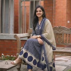 Women's Printed Cotton Anarkali Suit Set with Dupatta
