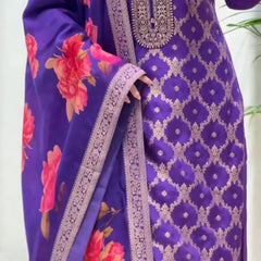 Elegant Purple Kurta Set with Floral Dupatta