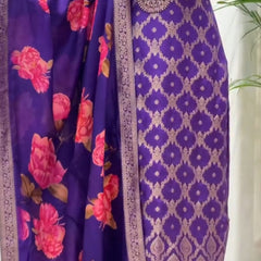 Elegant Purple Kurta Set with Floral Dupatta