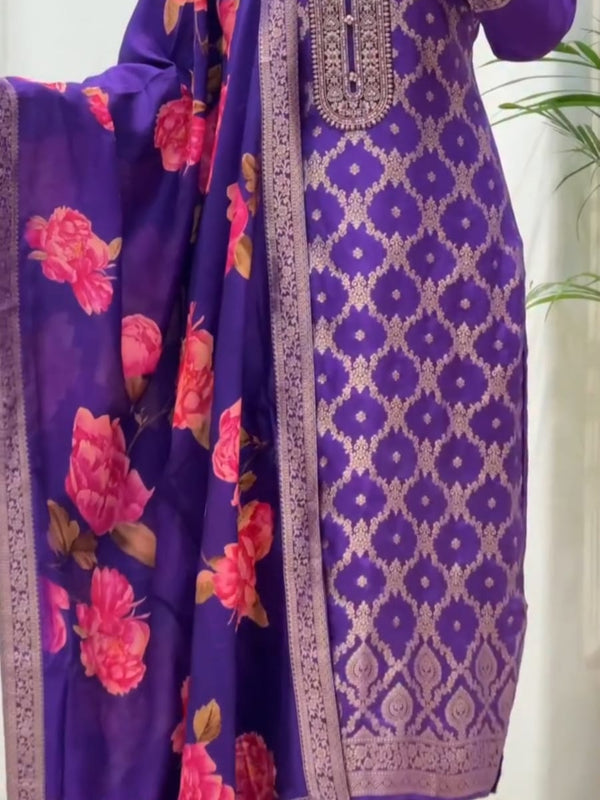 Elegant Purple Kurta Set with Floral Dupatta