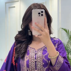 Elegant Purple Kurta Set with Floral Dupatta