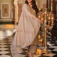 Champagne Gold Embroidered Straight Kurta Set With Dupatta