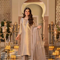 Champagne Gold Embroidered Straight Kurta Set With Dupatta