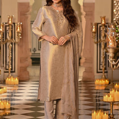 Champagne Gold Embroidered Straight Kurta Set With Dupatta