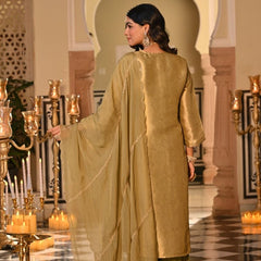 Champagne Gold Embroidered Straight Kurta Set With Dupatta