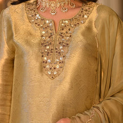 Champagne Gold Embroidered Straight Kurta Set With Dupatta