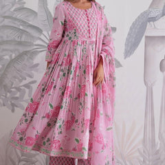 Mint Green Floral Printed Anarkali Kurta Set with Dupatta for Women