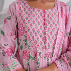 Mint Green Floral Printed Anarkali Kurta Set with Dupatta for Women