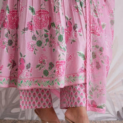 Mint Green Floral Printed Anarkali Kurta Set with Dupatta for Women