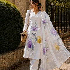Ivory Bloom Floral Printed Kurta Set with Dupatta