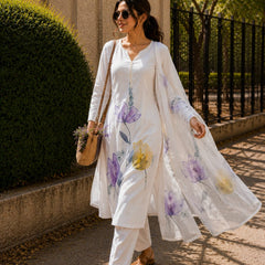 Ivory Bloom Floral Printed Kurta Set with Dupatta