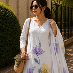 Ivory Bloom Floral Printed Kurta Set with Dupatta