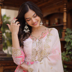 Blush Bloom Embroidered Anarkali Dress with Ivory Dupatta