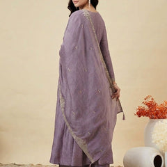 Women's Lavender Embroidered Anarkali Kurta Set with Dupatta