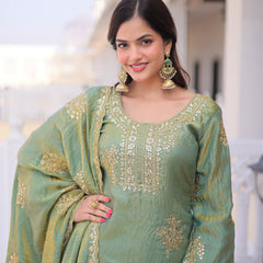 Brown Embroidered Kurta Sharara Set with Dupatta