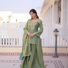 Brown Embroidered Kurta Sharara Set with Dupatta