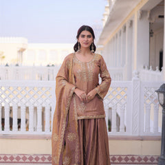 Brown Embroidered Kurta Sharara Set with Dupatta