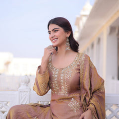 Brown Embroidered Kurta Sharara Set with Dupatta