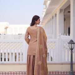 Brown Embroidered Kurta Sharara Set with Dupatta