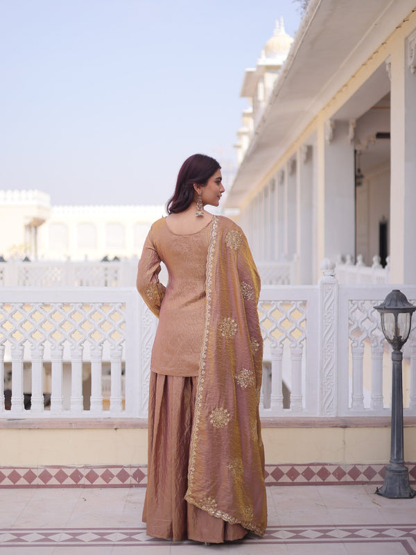 Brown Embroidered Kurta Sharara Set with Dupatta
