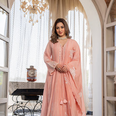 Women’s Pink Embroidered Kurta Set with Floral Dupatta