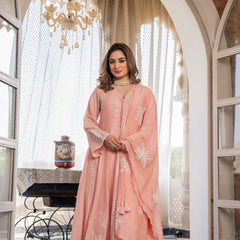 Women’s Pink Embroidered Kurta Set with Floral Dupatta