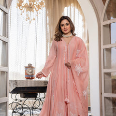 Women’s Pink Embroidered Kurta Set with Floral Dupatta