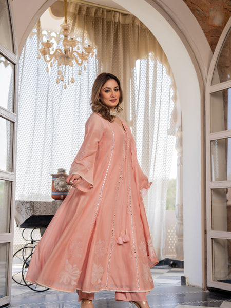 Women’s Pink Embroidered Kurta Set with Floral Dupatta