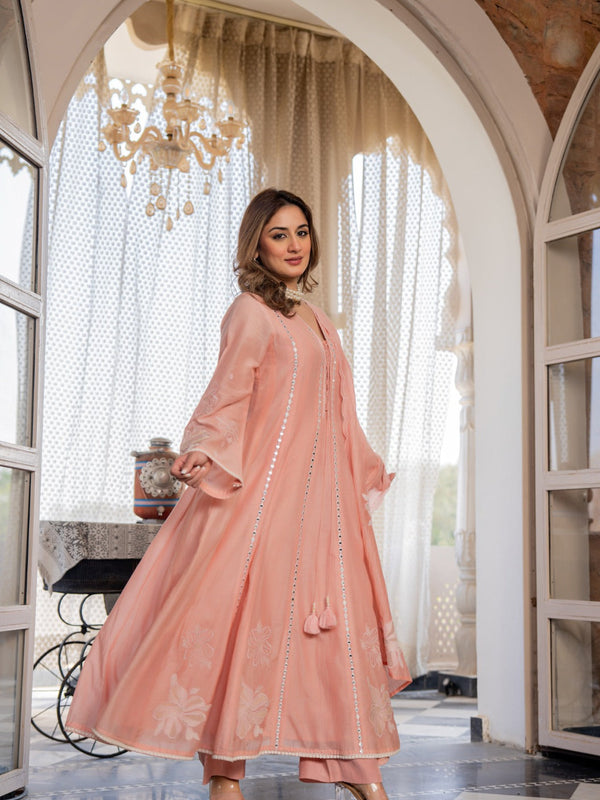 Women’s Pink Embroidered Kurta Set with Floral Dupatta
