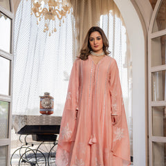 Women’s Pink Embroidered Kurta Set with Floral Dupatta