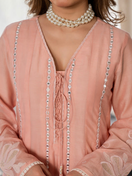 Women’s Pink Embroidered Kurta Set with Floral Dupatta
