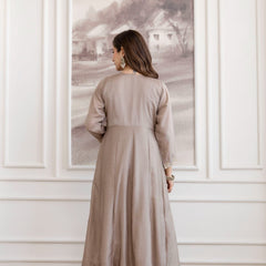 Mushroom Embroidered A-Line Kurta Set with Scalloped Dupatta
