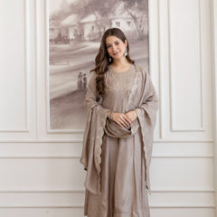 Mushroom Embroidered A-Line Kurta Set with Scalloped Dupatta