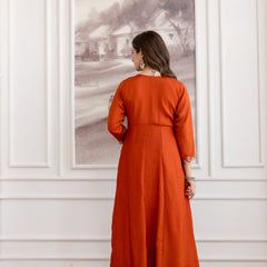 Mushroom Embroidered A-Line Kurta Set with Scalloped Dupatta